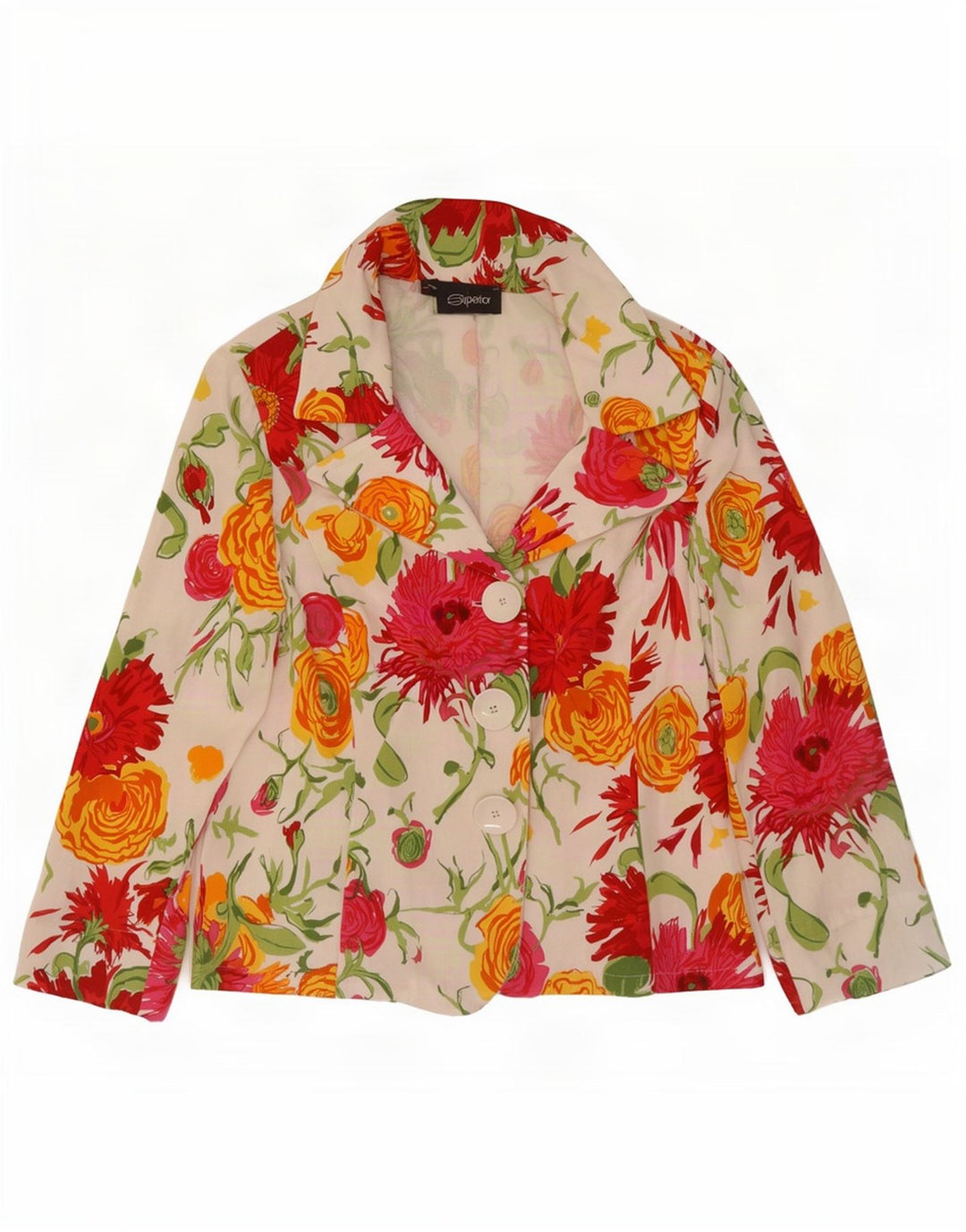 Superior Womens 3 Button 3/4 Sleeve Blazer Jacket IT 48 XL White Floral