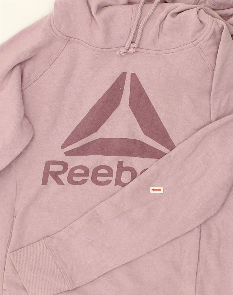 REEBOK Womens Graphic Hoodie Jumper UK 6 XS Pink Cotton | Vintage Reebok | Thrift | Second-Hand Reebok | Used Clothing | Messina Hembry 