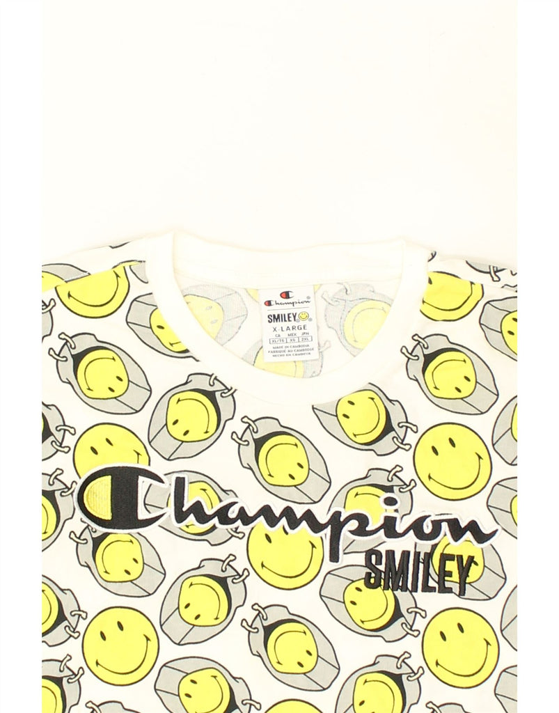 CHAMPION Mens Graphic T-Shirt Top XL Yellow Geometric Cotton | Vintage Champion | Thrift | Second-Hand Champion | Used Clothing | Messina Hembry 