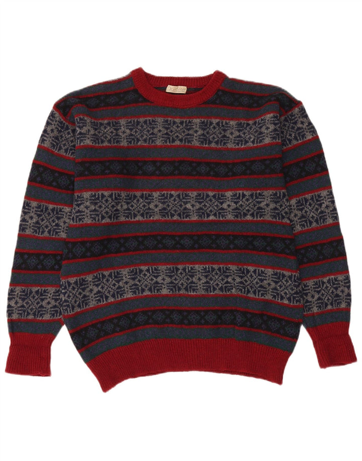 VINTAGE Mens Crew Neck Jumper Sweater Medium Multicoloured Fair Isle