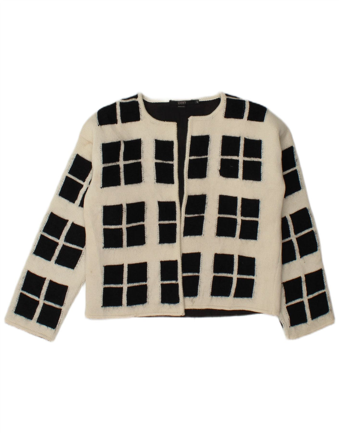 Seventy Womens Crop Open Cardigan Sweater IT 42 Medium Off White Geometric