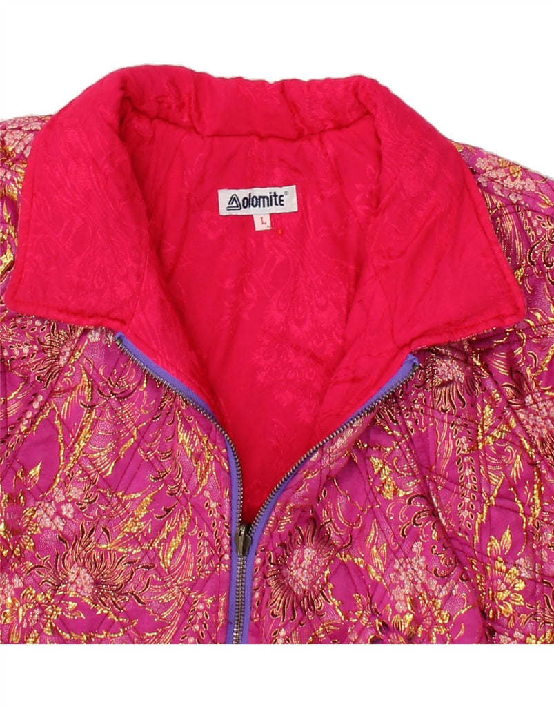 DOLOMITE Womens Padded Jacket UK 16 Large Pink Floral Silk | Vintage Dolomite | Thrift | Second-Hand Dolomite | Used Clothing | Messina Hembry 