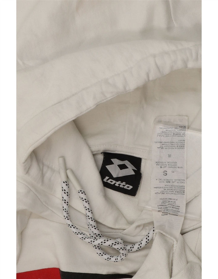LOTTO Mens Graphic Hoodie Jumper Small White Cotton Vintage Lotto and Second-Hand Lotto from Messina Hembry 