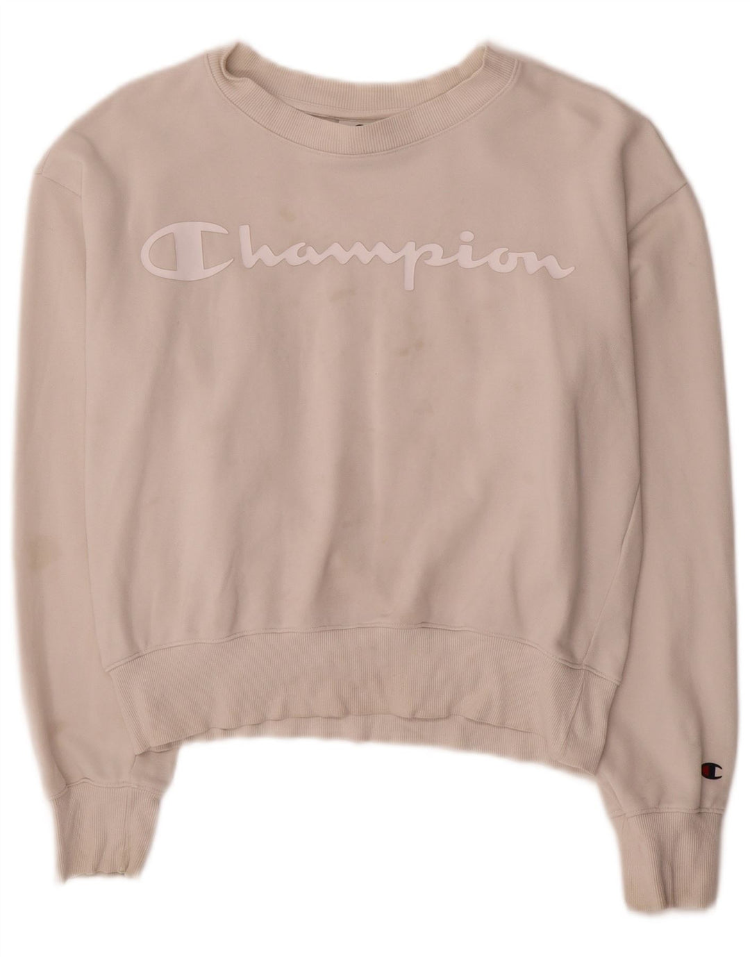 Champion Womens Graphic Sweatshirt Jumper UK 14 Medium White Cotton