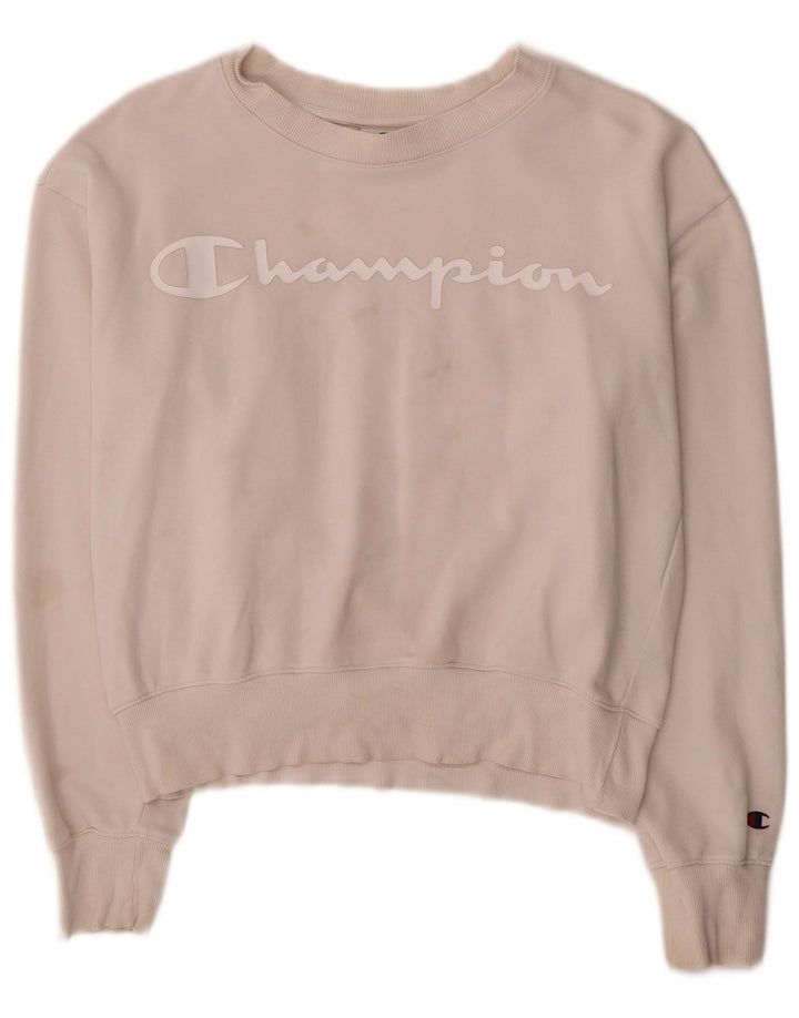 Champion Womens Graphic Sweatshirt Jumper UK 14 Medium White Cotton