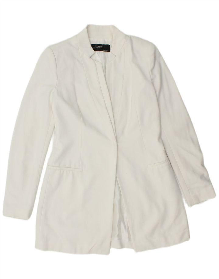 ZARA Womens Longline Blazer Jacket UK 12 Medium White Polyester