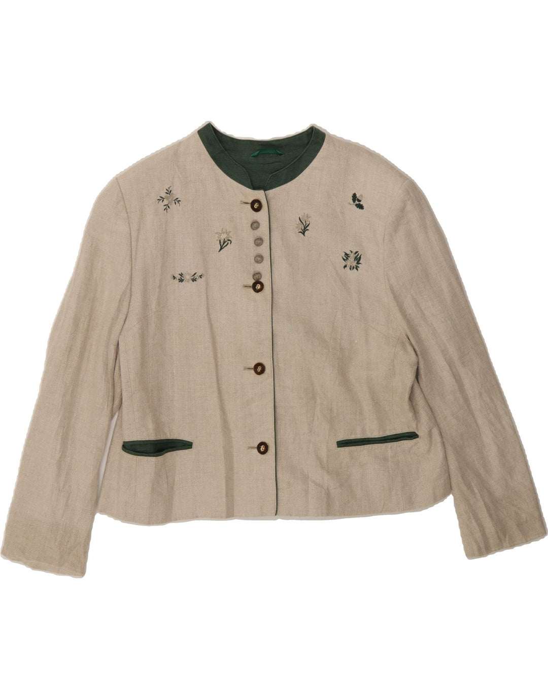 DISTLER Womens 4 Button Blazer Jacket UK 18 XL  Off White Floral Linen Vintage Distler and Second-Hand Distler from Messina Hembry 
