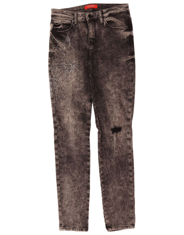 Guess Womens Distressed Skinny Jeans W27 L31 Grey Animal Print Cotton