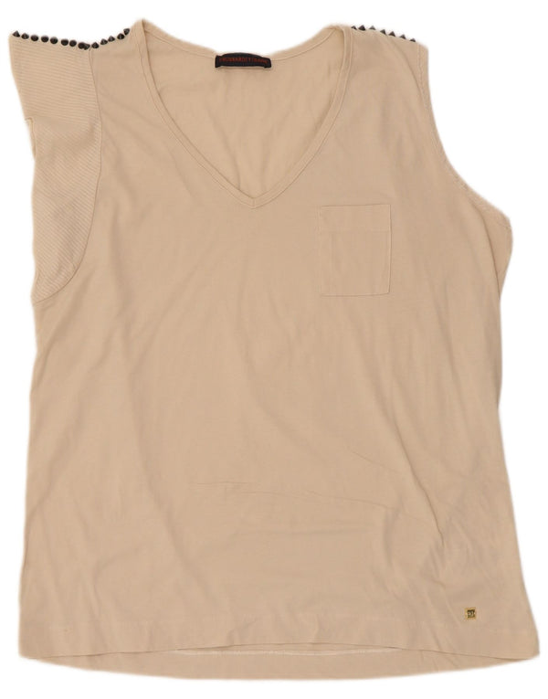 Trussardi Jeans Womens T-Shirt Top UK 18 XL Beige Cotton