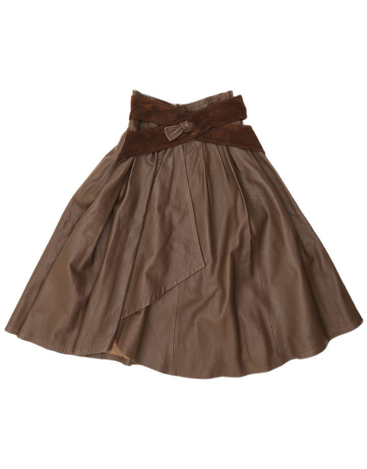 Vintage Womens Leather Flared Skirt IT 42 Medium W26 Brown