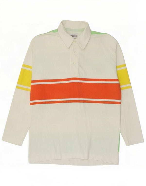 Benetton Mens Long Sleeve Rugby Polo Shirt Medium White Colourblock