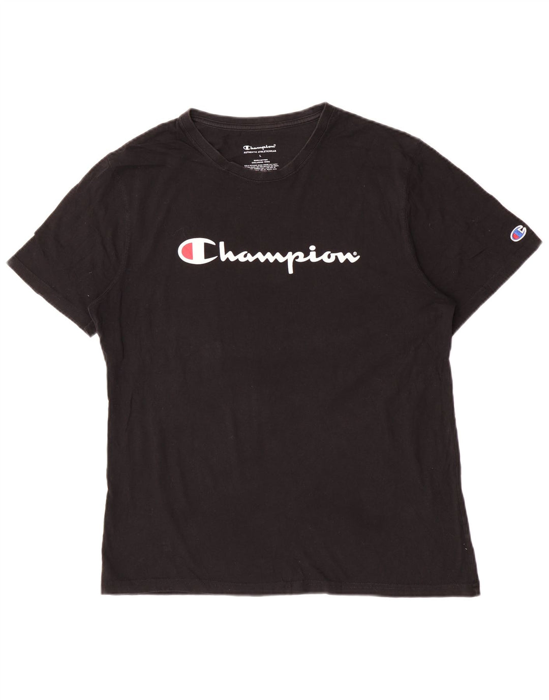 Champion Mens Graphic T-Shirt Top Large Black Cotton