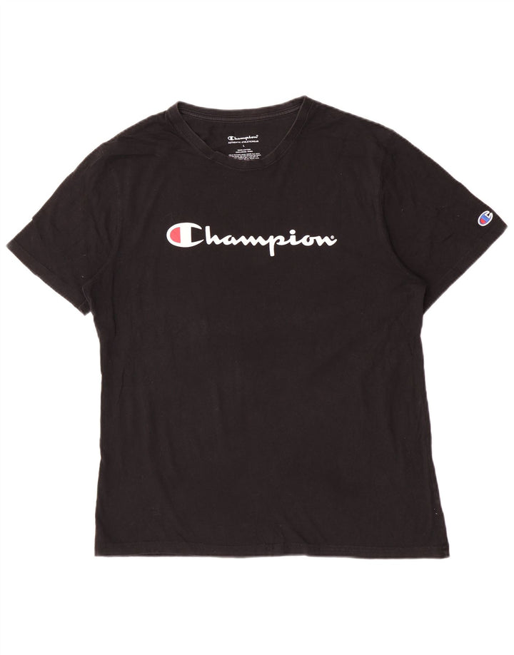 Champion Mens Graphic T-Shirt Top Large Black Cotton