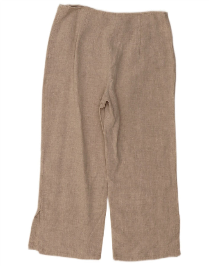 VINTAGE Womens Straight Capri Trousers UK 10 Small W30 L21 Beige Linen