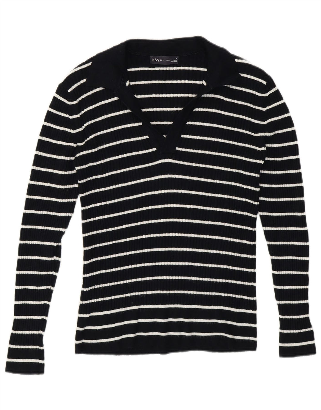 Marks & Spencer Womens Polo Neck Jumper Sweater UK 14 Medium Blue Striped
