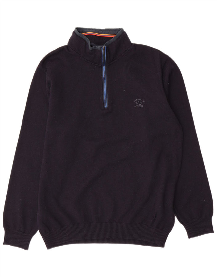 Paul & Shark Mens Zip Neck Jumper Sweater Medium Navy Blue Wool