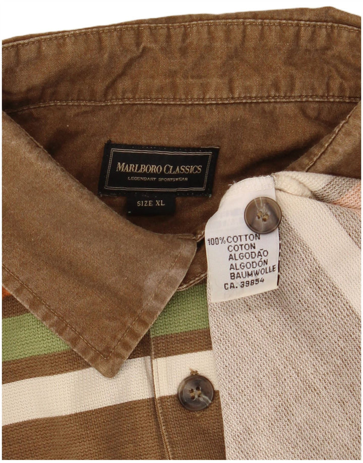 MARLBORO CLASSICS Mens Polo Shirt XL Brown Striped Cotton