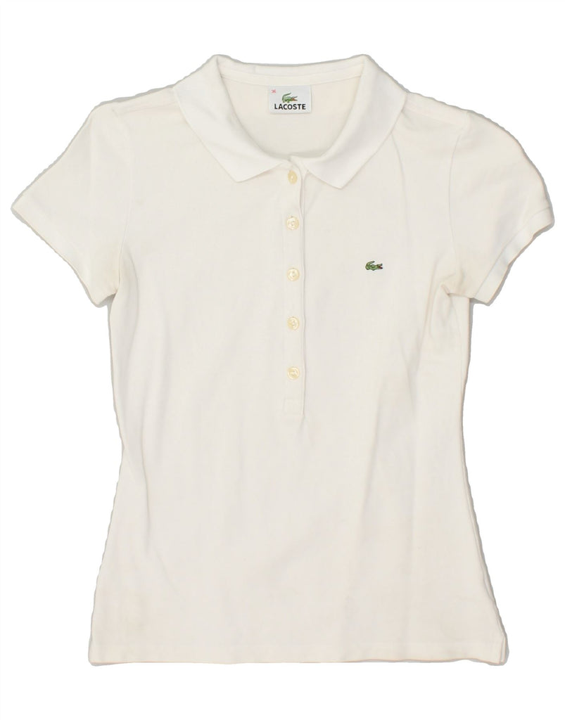 LACOSTE Womens Polo Shirt Size 36 Small White Cotton | Vintage Lacoste | Thrift | Second-Hand Lacoste | Used Clothing | Messina Hembry 
