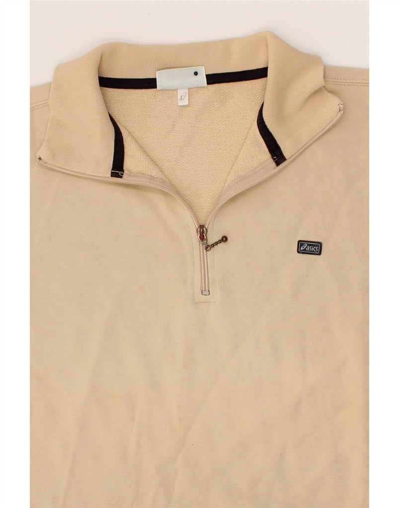 ASICS Mens 3/4 Sleeve Zip Neck Sweatshirt Jumper Large Beige Cotton Vintage Asics and Second-Hand Asics from Messina Hembry 