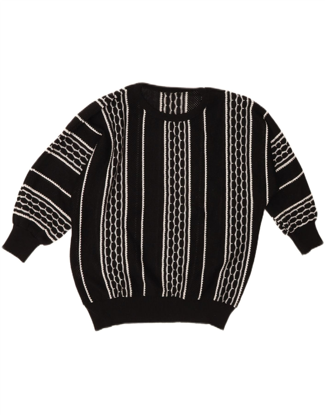 Vintage Womens Boat Neck Jumper Sweater EU 46 XL Black Striped Polyacrylic