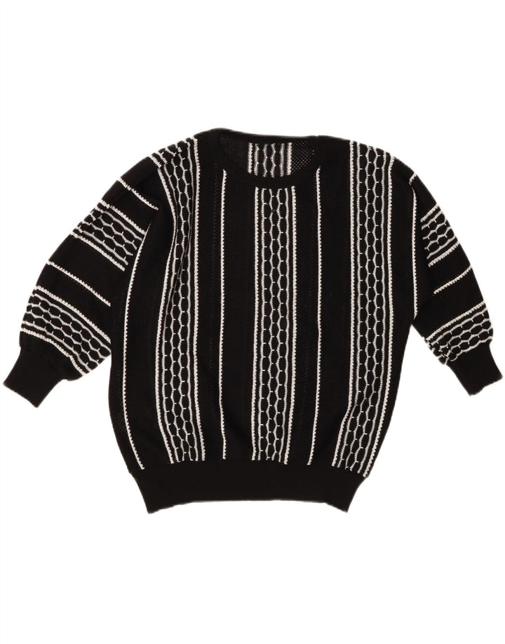 Vintage Womens Boat Neck Jumper Sweater EU 46 XL Black Striped Polyacrylic