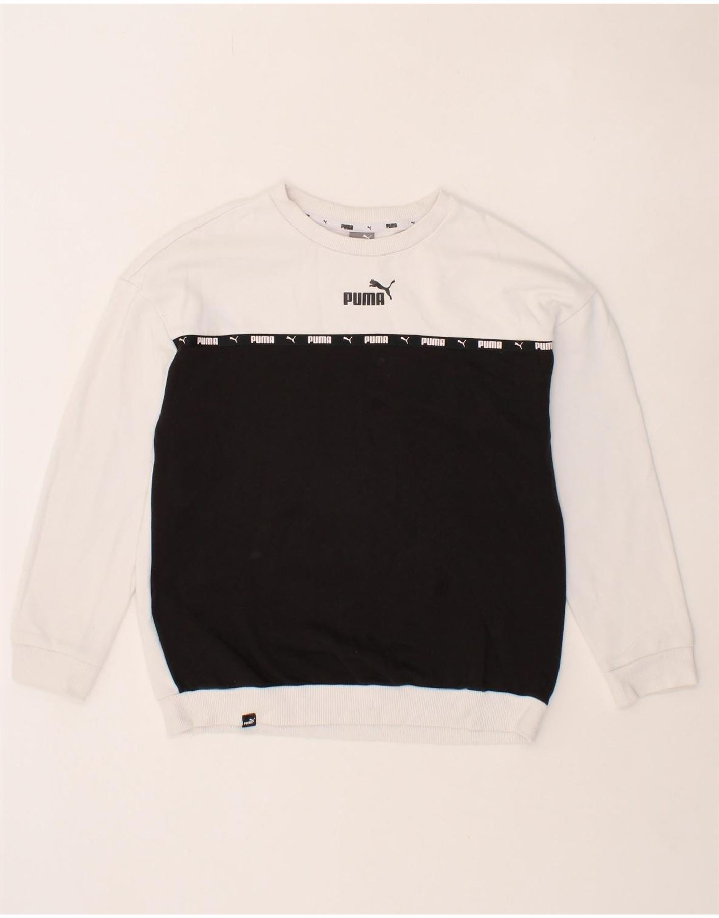 PUMA Girls Graphic Sweatshirt Jumper 15 16 Years XL Black Colourblock Vintage Second Hand Clothing Online Messina Hembry