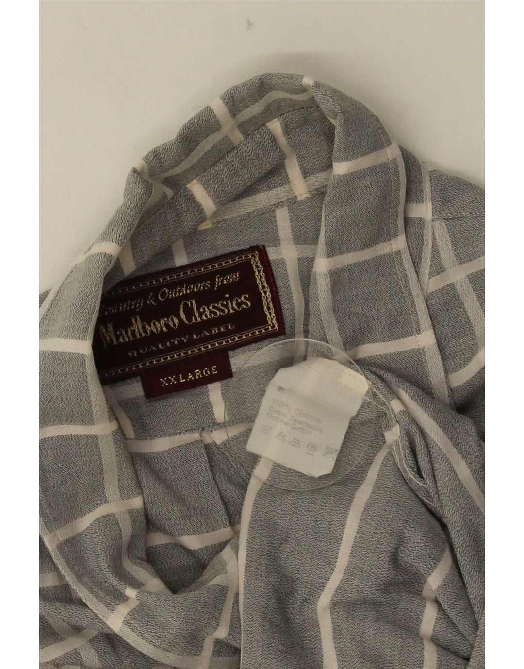 Marlboro Classics Mens Short Sleeve Shirt 2XL Grey Check Cotton