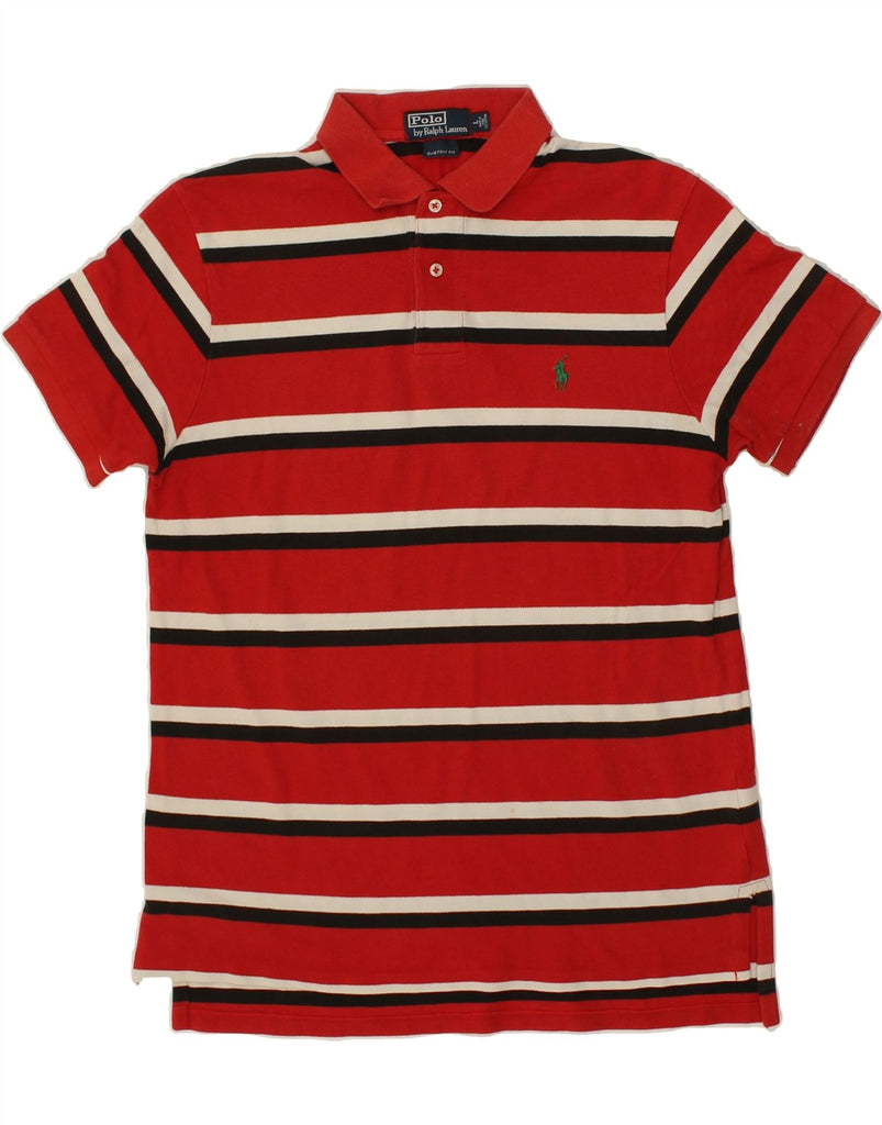 POLO RALPH LAUREN Mens Custom Fit Polo Shirt Large Red Striped Cotton | Vintage Polo Ralph Lauren | Thrift | Second-Hand Polo Ralph Lauren | Used Clothing | Messina Hembry 