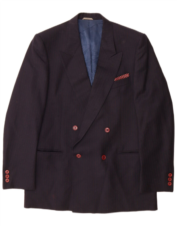 Vesmoda Mens Double Breasted Blazer Jacket UK 38 Medium Navy Blue Pinstripe