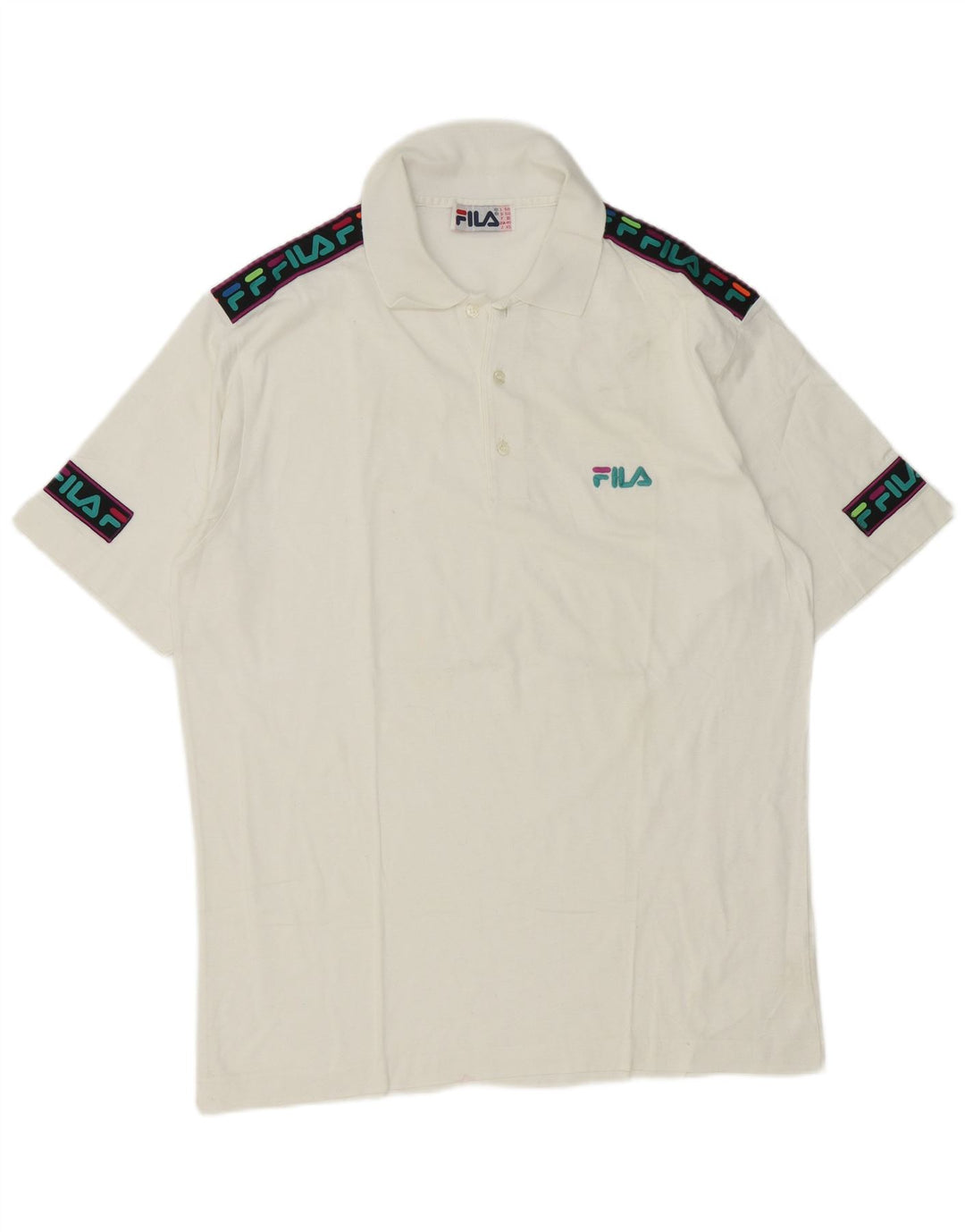 Fila Mens Graphic Polo Shirt IT 50 Medium White Colourblock Cotton