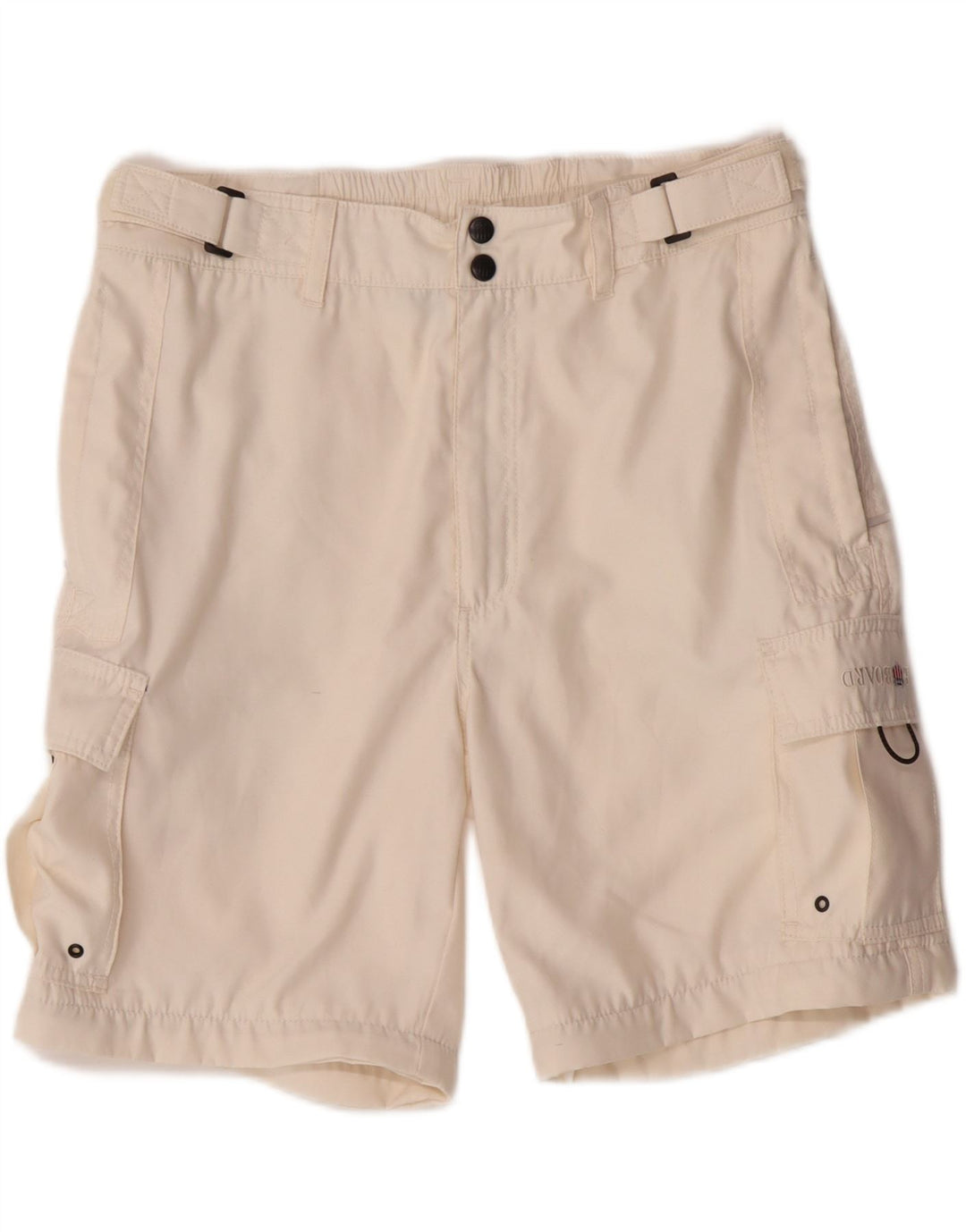 VINTAGE Mens Cargo Shorts Large W32  Off White Polyester Vintage Vintage and Second-Hand Vintage from Messina Hembry 