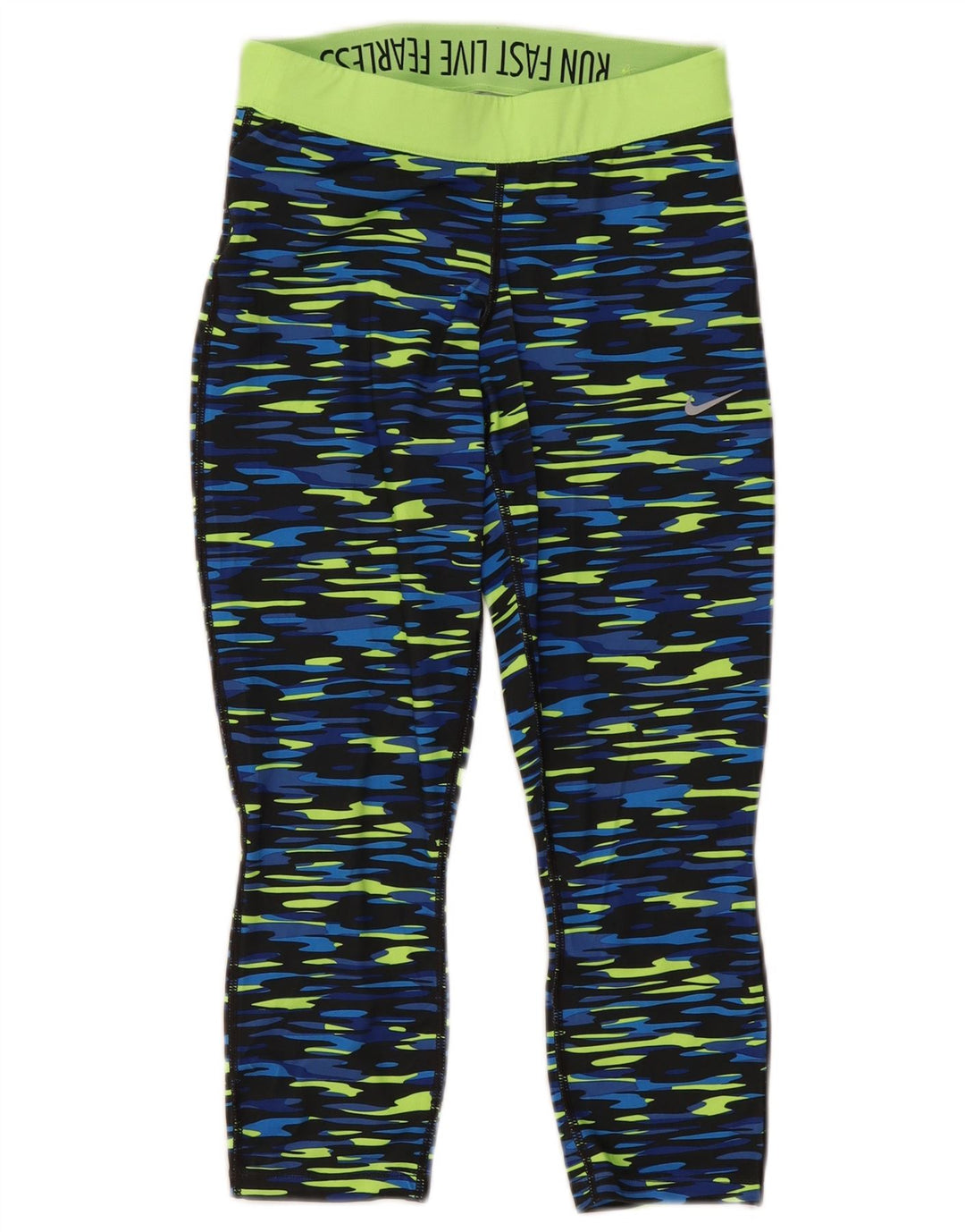 Nike Womens Dri Fit Capri Leggings UK 10 Small  Blue Camouflage Polyester