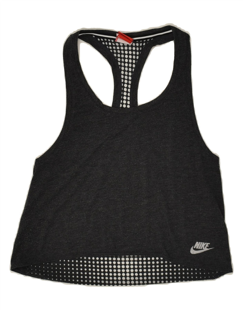 NIKE Womens Graphic Vest Top UK 6 XS Grey Spotted Polyester | Vintage Nike | Thrift | Second-Hand Nike | Used Clothing | Messina Hembry 