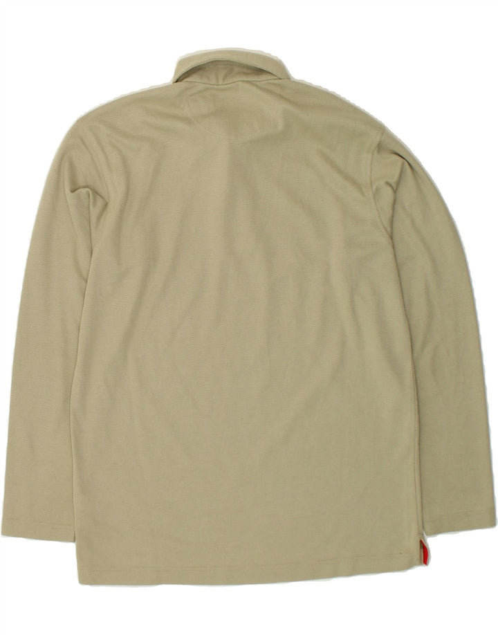 CANADIAN Mens Long Sleeve Polo Shirt Medium Beige Polyester Vintage Canadian and Second-Hand Canadian from Messina Hembry 