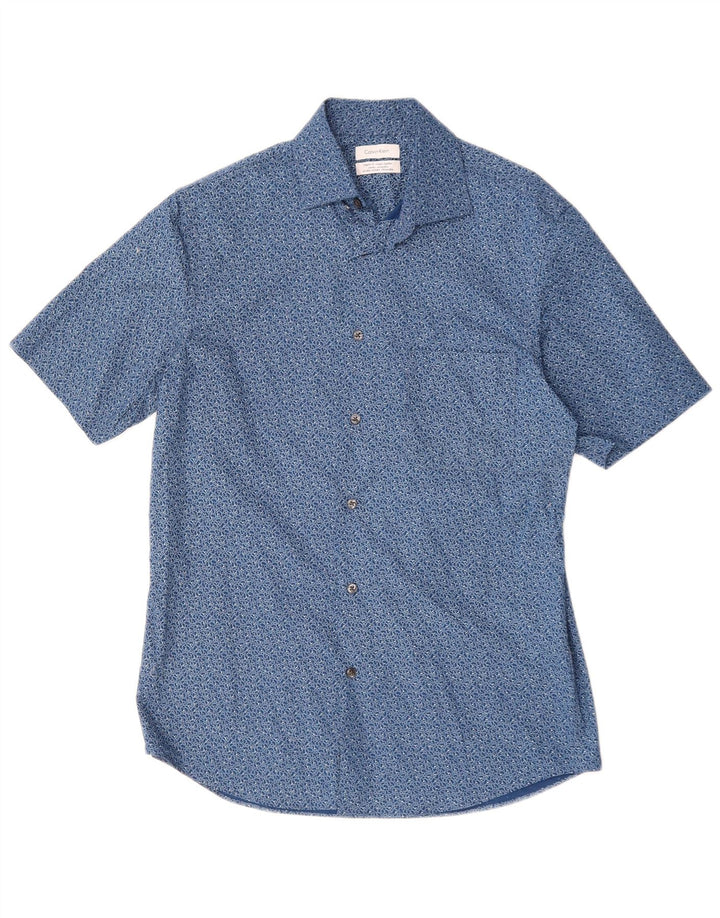 Calvin Klein Mens Short Sleeve Regular Fit Shirt Medium Blue Geometric