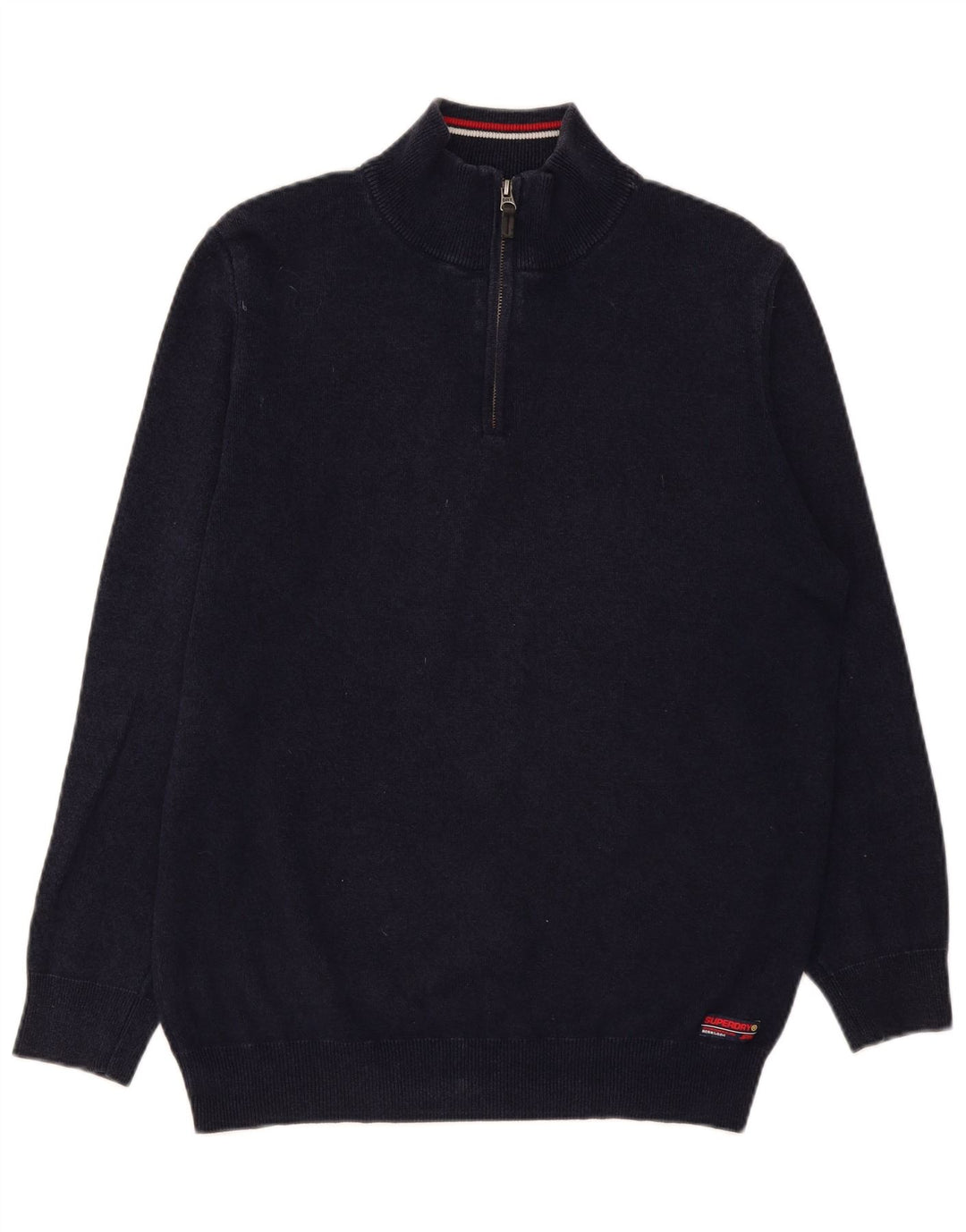 Superdry Mens Zip Neck Jumper Sweater XL Navy Blue Cotton
