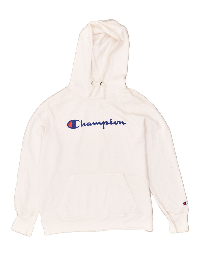 CHAMPION Mens Graphic Hoodie Jumper Large White Cotton | Vintage Champion | Thrift | Second-Hand Champion | Used Clothing | Messina Hembry 