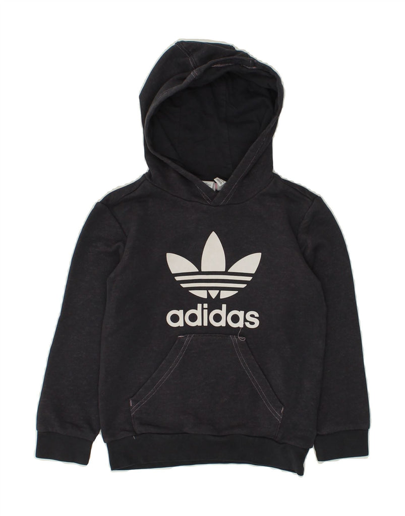 ADIDAS Girls Graphic Hoodie Jumper 6-7 Years Navy Blue Cotton | Vintage Adidas | Thrift | Second-Hand Adidas | Used Clothing | Messina Hembry 