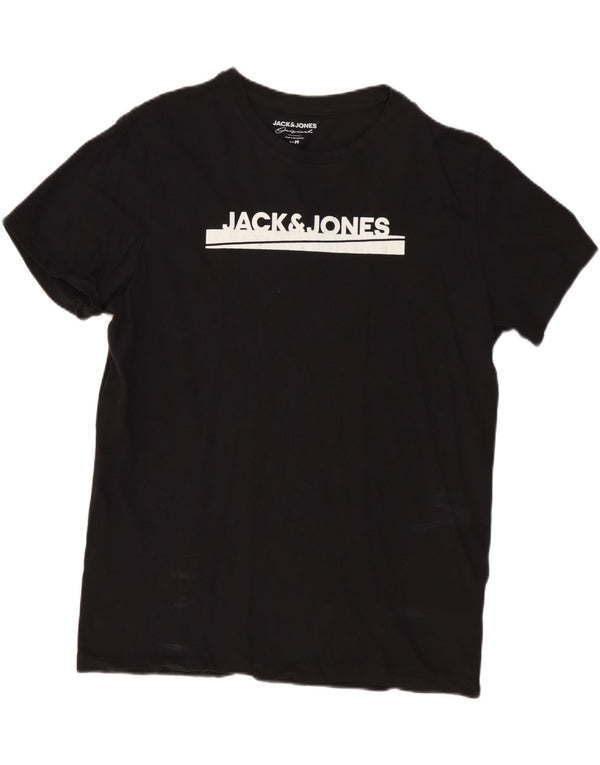 JACK & JONES Mens Graphic T-Shirt Top Medium Black Cotton