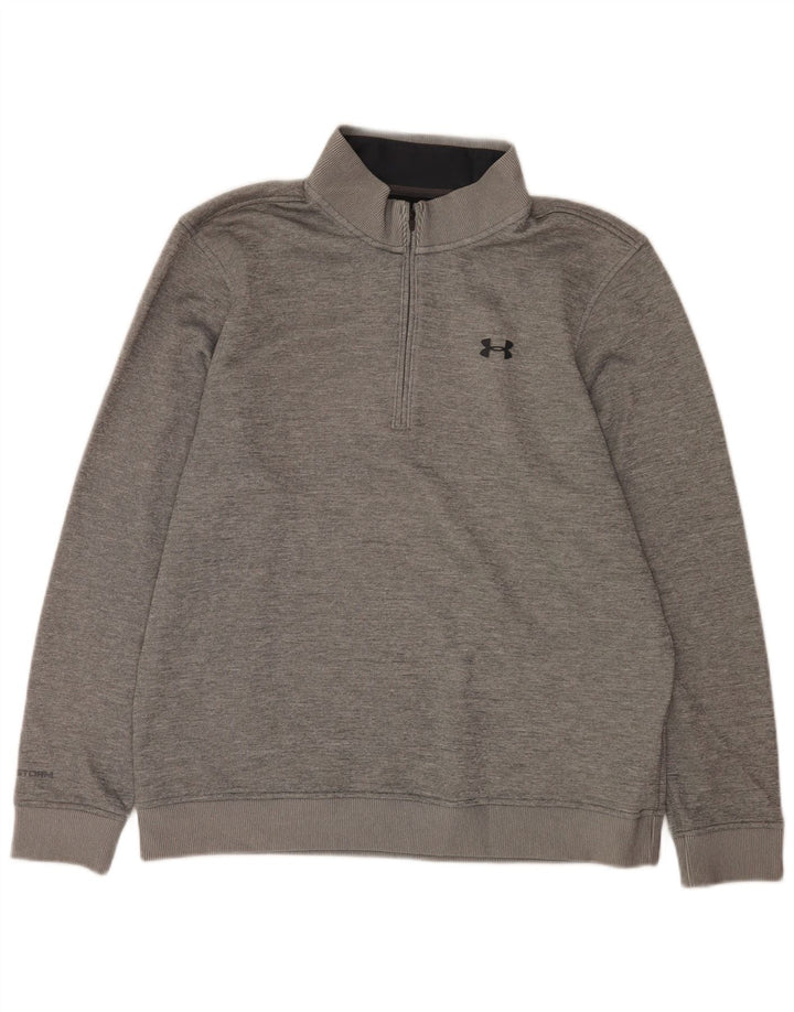Under Armour Mens Cold Gear Zip Neck Sweatshirt Jumper Large Grey Flecked