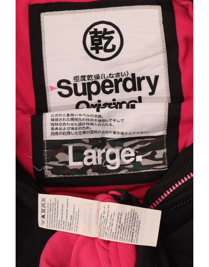 Superdry Womens Hooded Windbreaker Jacket UK 16 Large Black Nylon