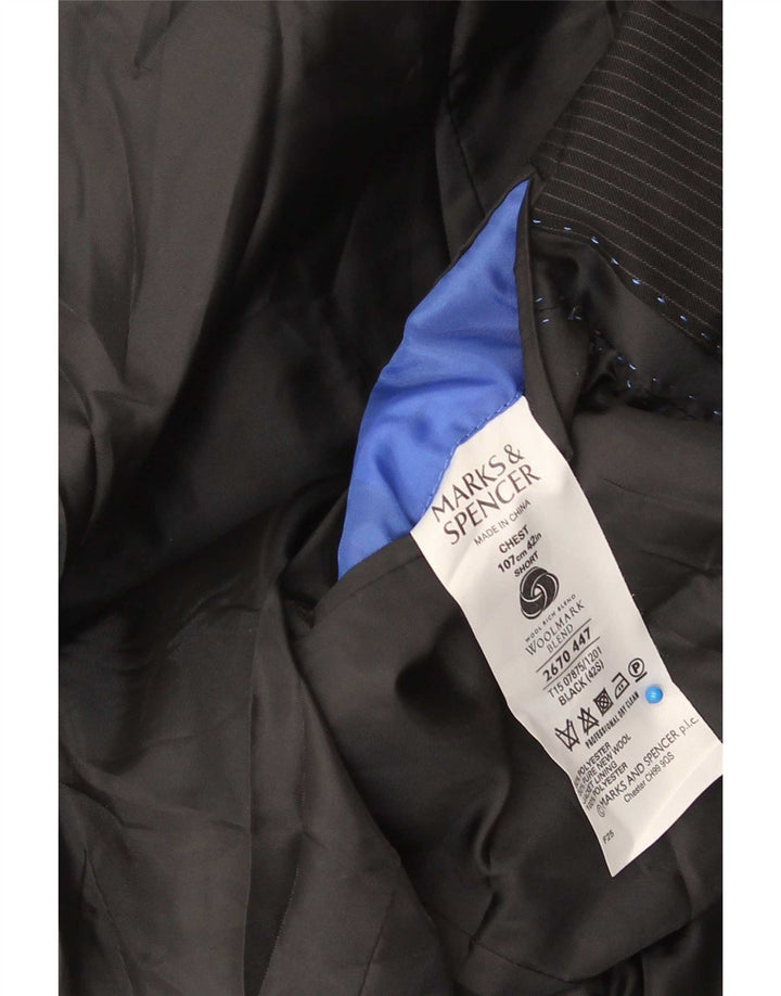 Marks & Spencer Mens 2 Button Blazer Jacket Size 42 Large Black Pinstripe