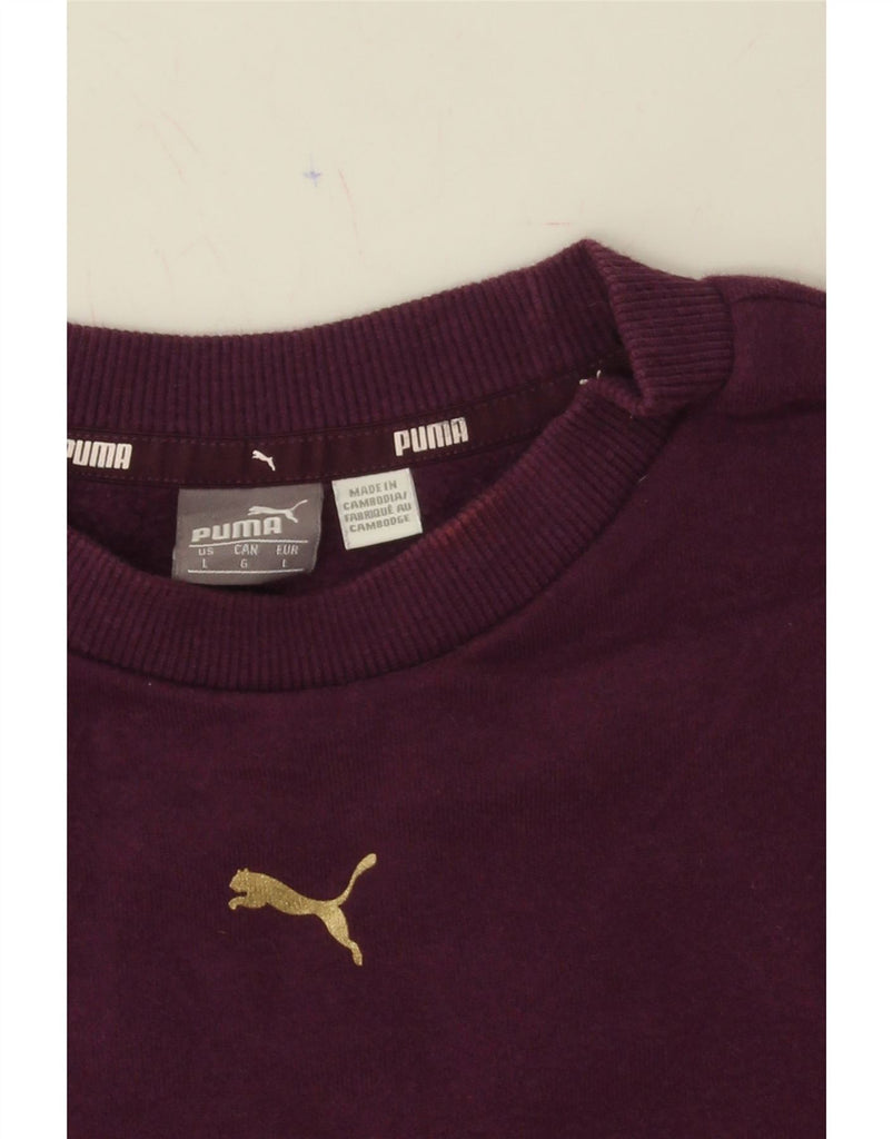 PUMA Womens Crop Oversized Sweatshirt Jumper UK 16 Large Purple Cotton Vintage Puma and Second-Hand Puma from Messina Hembry 