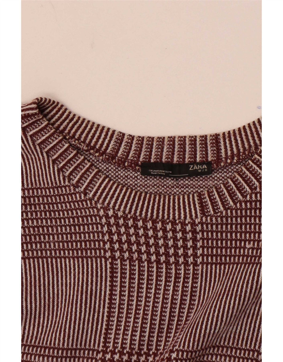 Zara Womens Top 3/4 Sleeve UK 14 Medium Burgundy Check