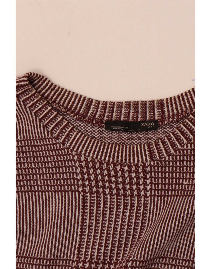 Zara Womens Top 3/4 Sleeve UK 14 Medium Burgundy Check