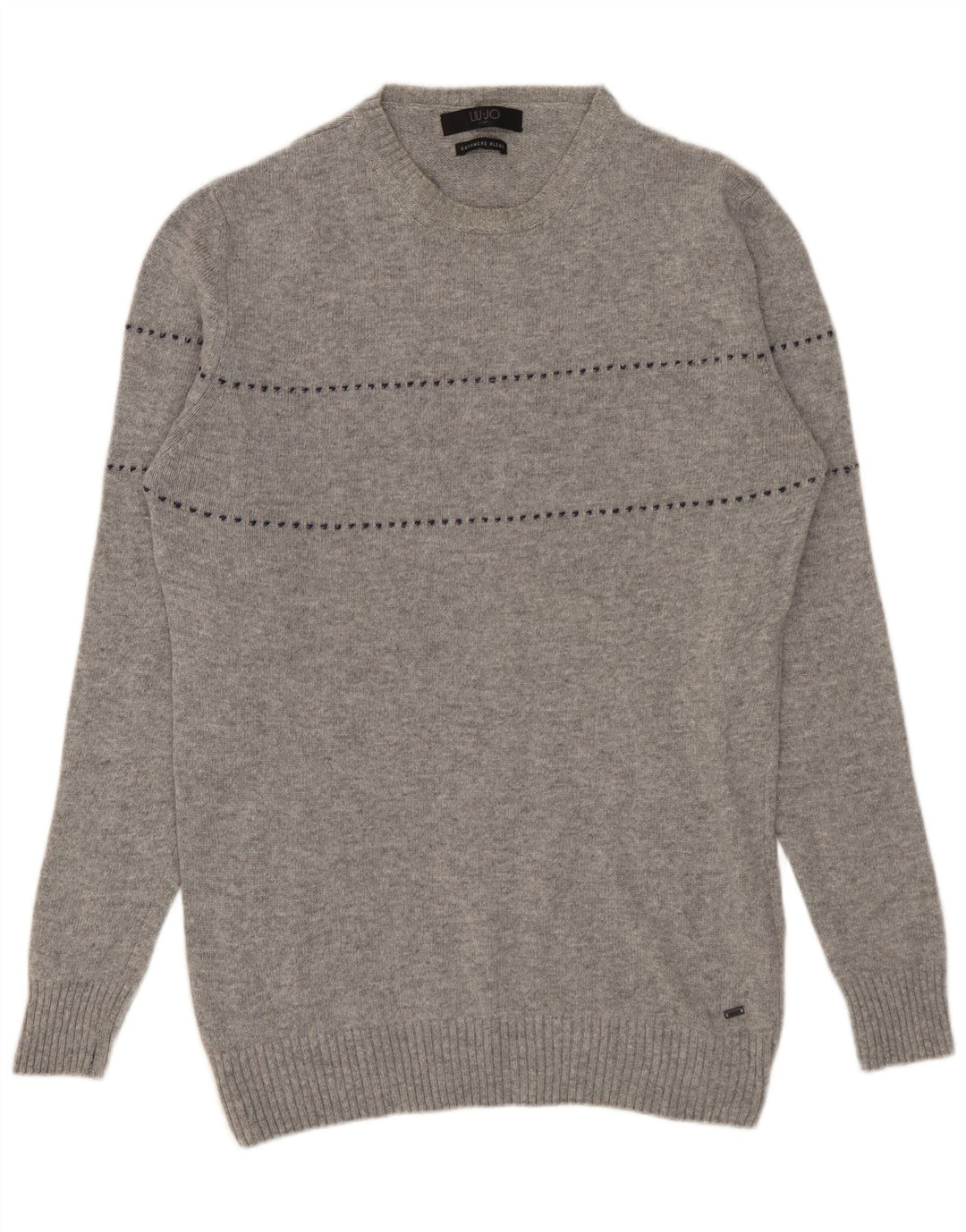 Liu Jo Mens Crew Neck Jumper Sweater Large Grey Striped Wool