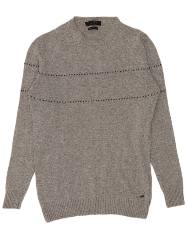 Liu Jo Mens Crew Neck Jumper Sweater Large Grey Striped Wool