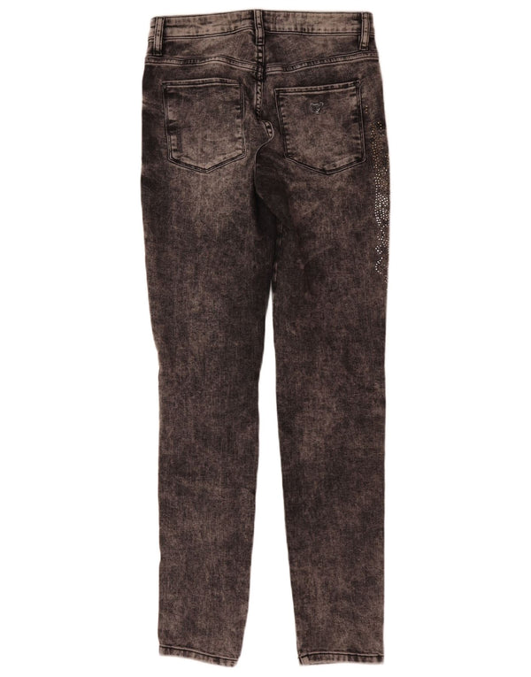 Guess Womens Distressed Skinny Jeans W27 L31 Grey Animal Print Cotton