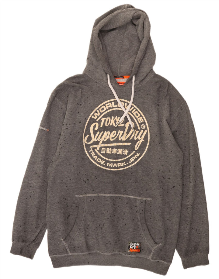 SUPERDRY Mens Graphic Hoodie Jumper XL Grey Spotted Cotton
