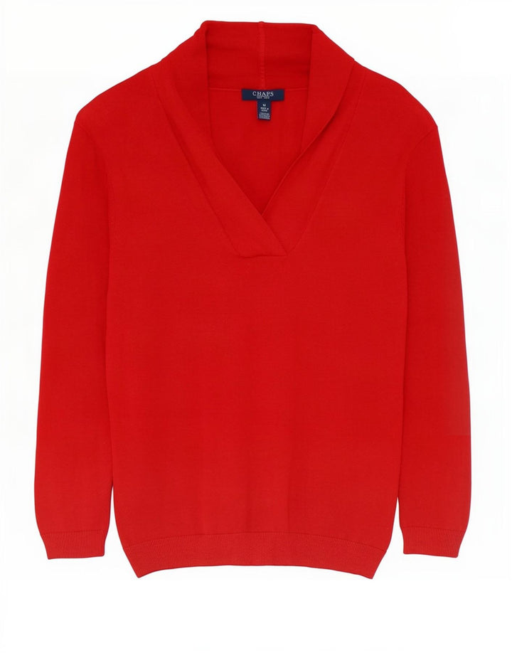 Chaps Womens Shawl Neck Jumper Sweater UK 12 Medium Red Silk